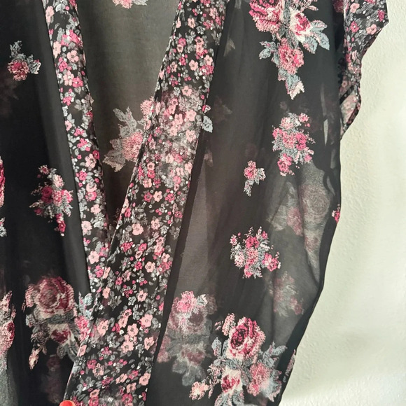Maurices Black Floral Kimono S/M Boho Sheer Flowy Summer Chic Feminine Layering - Picture 7 of 11
